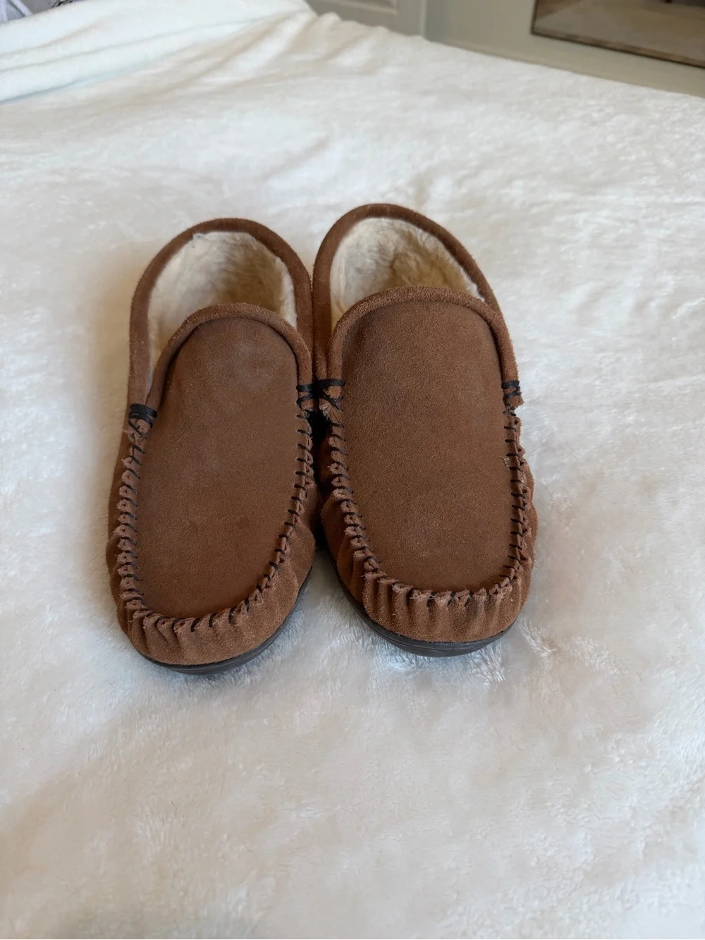 Brown Suede Fleece-Lined Men's Slip-On Moccasin